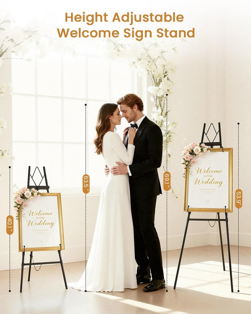 Victawks 53.9"" Black Easel Stand for Sign, Heavy Duty Metal Display Easel with Storage Bag, Adjustable Art Easel for Wedding Sign, Painting, Picture - Image 2